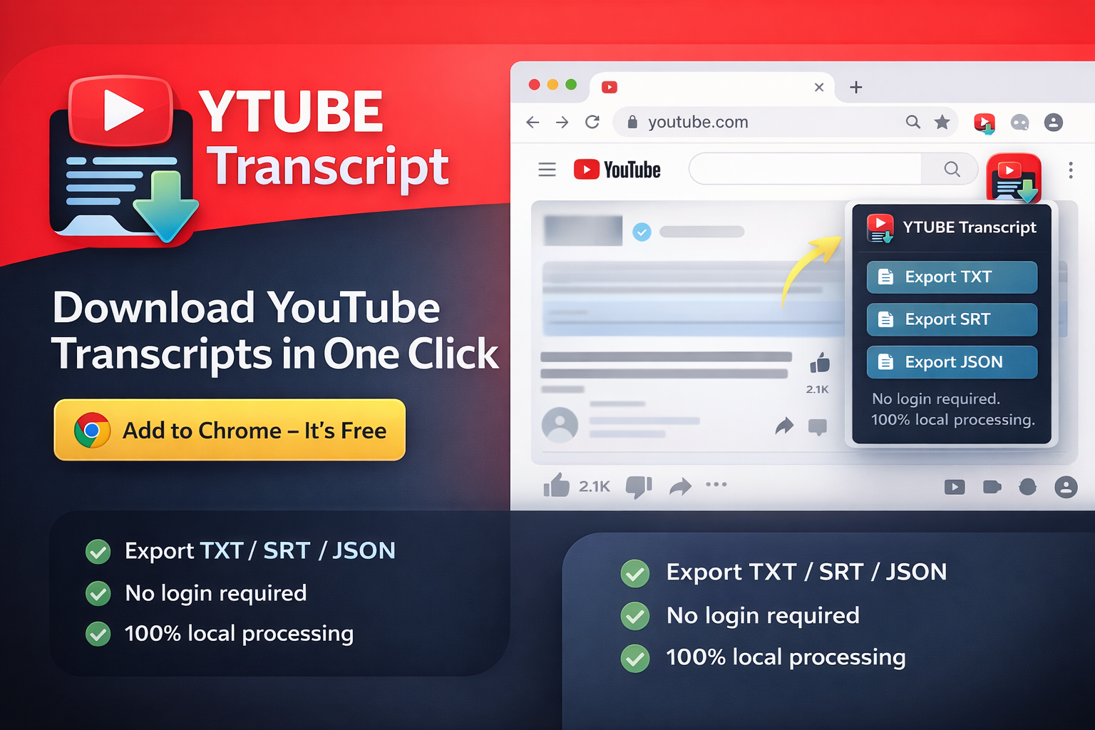 YTUBE Transcript extension in action